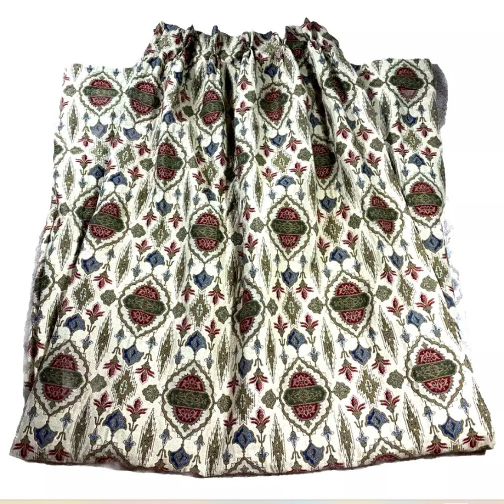 Pair of Stunning Tapestry Curtains Vintage Rug-Print Drapes 104 Long Tan Red 2 - Picture 2 of 6